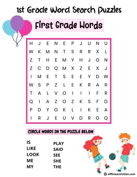 Screenshot of various printable puzzles for first grade
