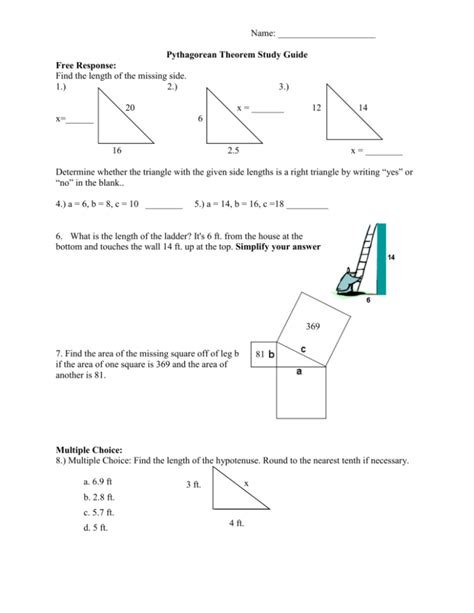 Printable Pythagorean Theorem Quiz