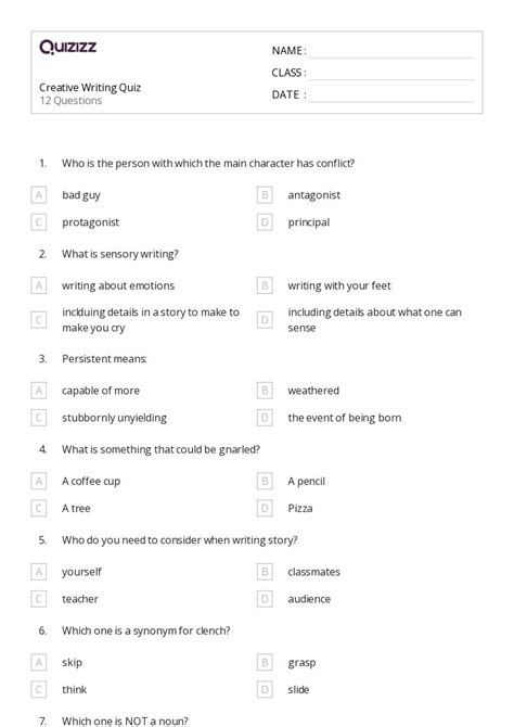Printable Quiz About Creative Writing
