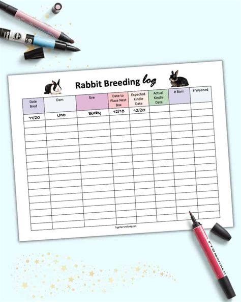 Printable Rabbit Breeding Chart