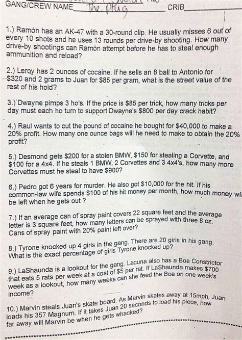 Printable Racist La Math Test