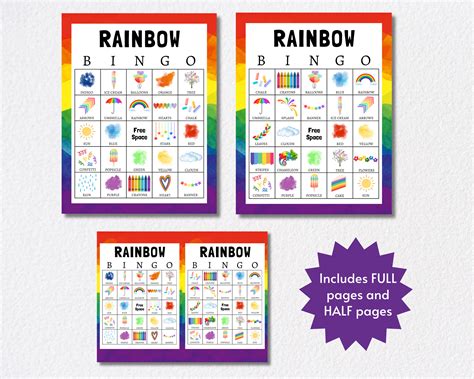 Printable Rainbow Bingo Cards