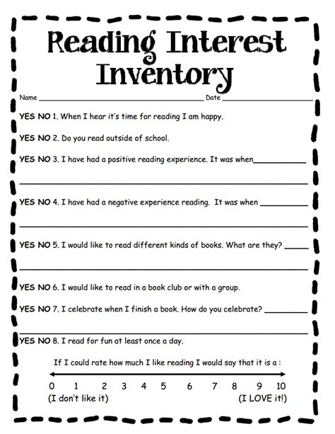 Printable Reading Inventory 4Th Grade