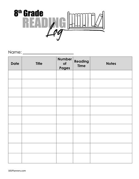 Printable Reading Log 8Th Grade