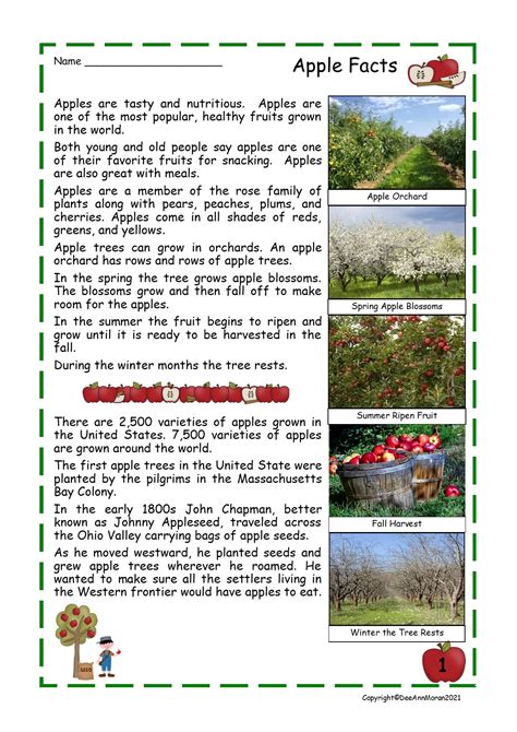 Printable Reading Passage About Apples