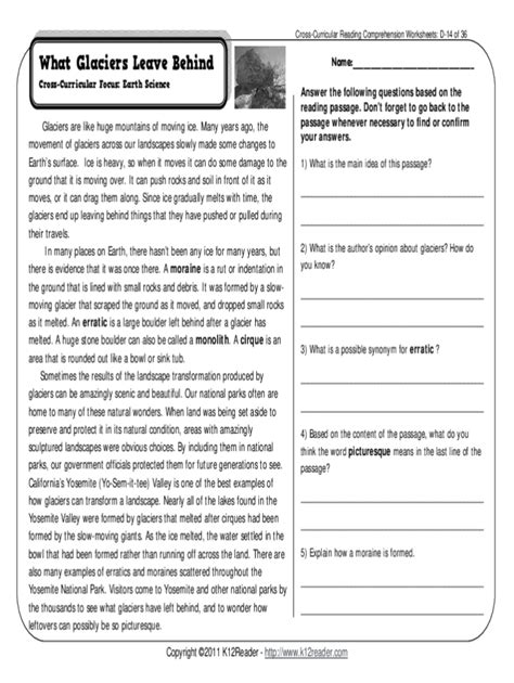 Printable Reading Worksheets For 4Th Gragecommon Core