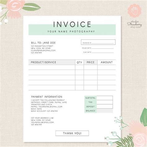 Printable Receipt Template Photography