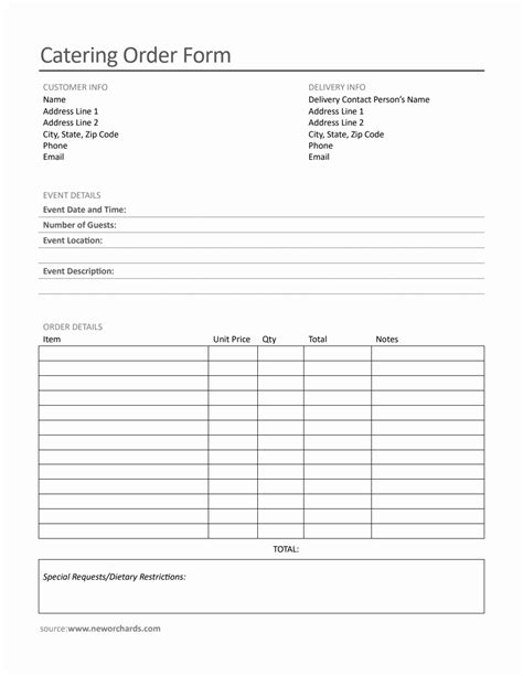 Printable Receit For Catering