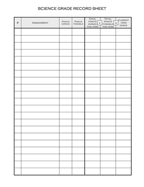 Printable Record Book Grade Sheets