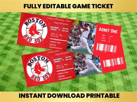 Printable Red Sox False Ticket