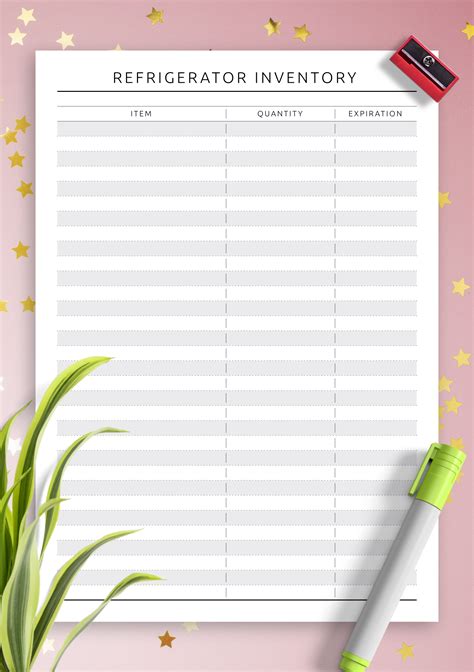 Printable Refrigerator Inventory List