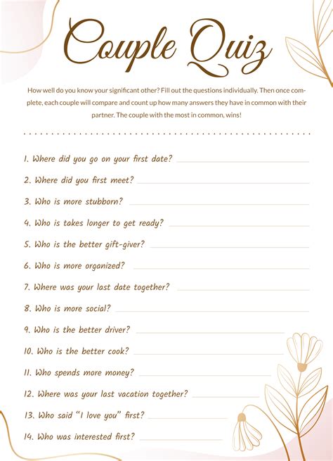 Printable Relationship Quiz