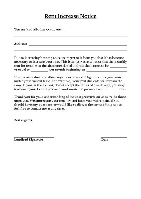 Printable Rent Increase Notice