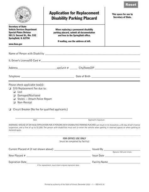 Printable Replacement Handicapped Placard