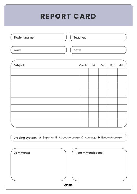 Printable Report Card Chart Editable