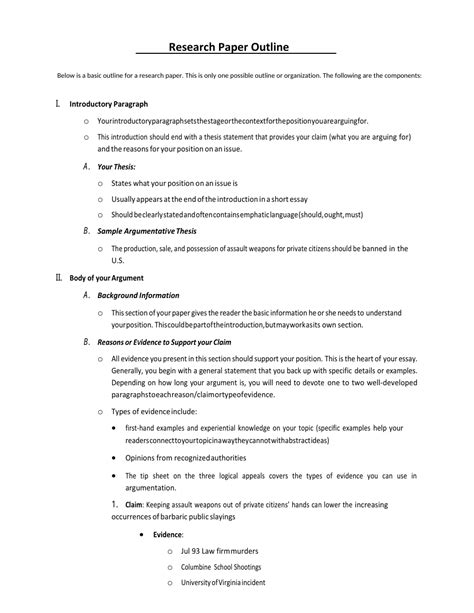 Printable Research Paper Outline Template