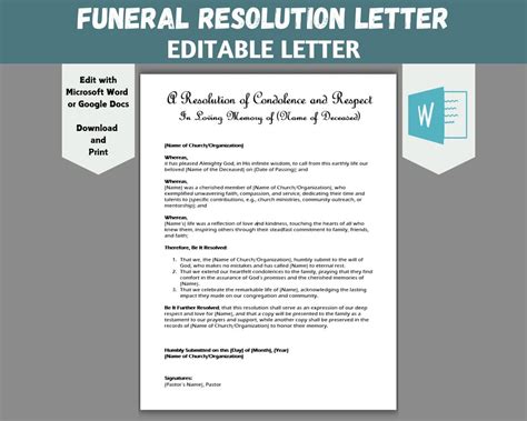 Printable Resolution Of Condolence Template