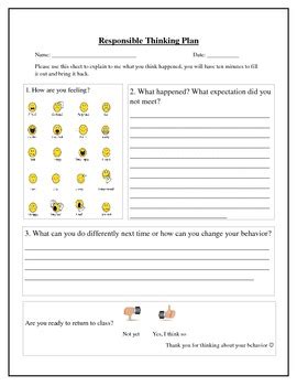 Printable Responsible Thinking Sheet