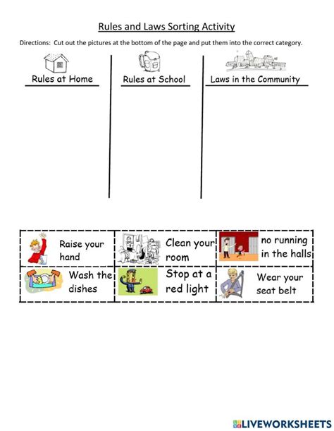 Printable Rules And Laws Sorting Activity For First Grade