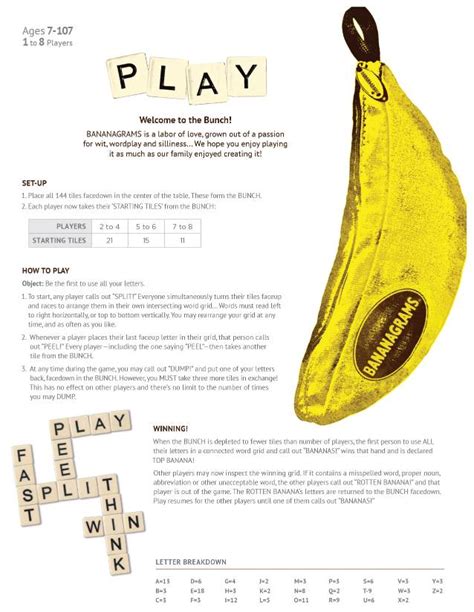 Printable Rules For Bananagrams