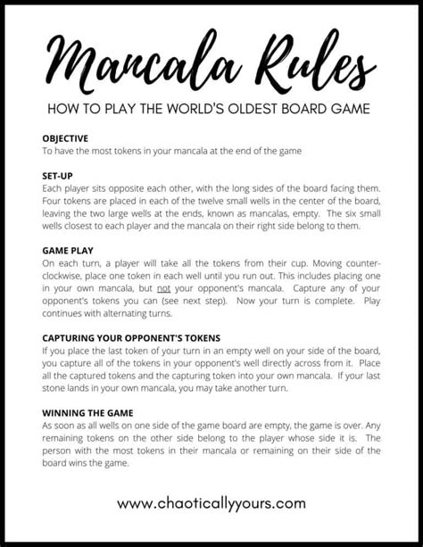 Printable Rules Of Mancala