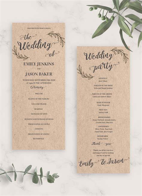 Printable Rustic Wedding Programs