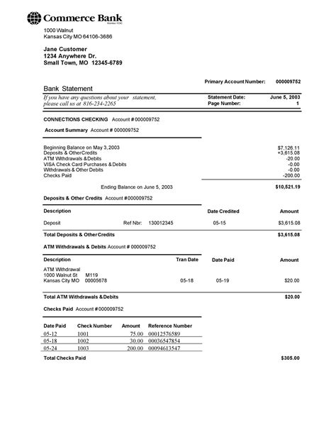 Printable Sample Bank Statements