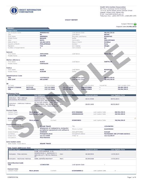 Printable Sample Credit Report Pdf