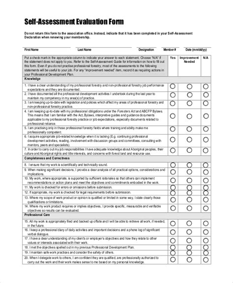 Printable Sample Of A Written Self Assessment