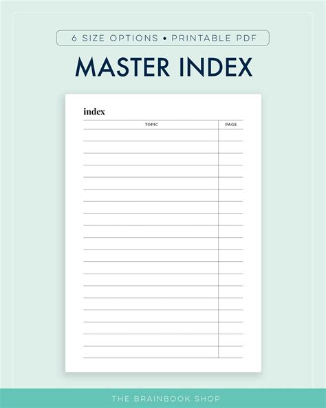 Printable Sample Of Blank Index Pages