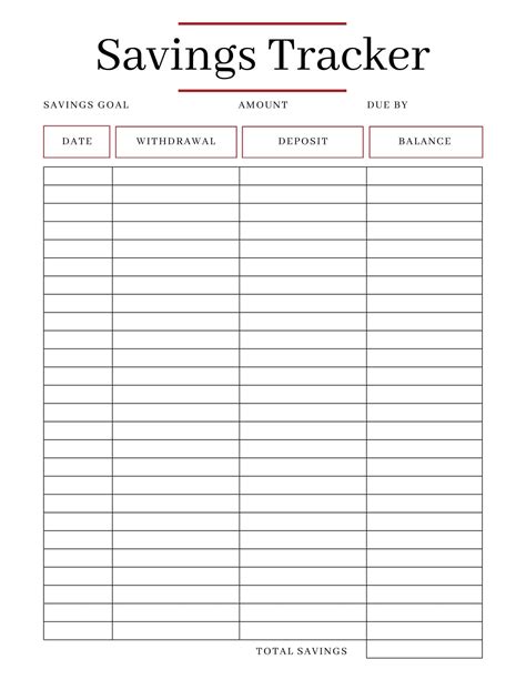 Printable Saving Up Recording Form