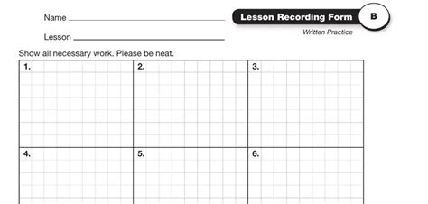 Printable Saxon Math Lesson Recording Form