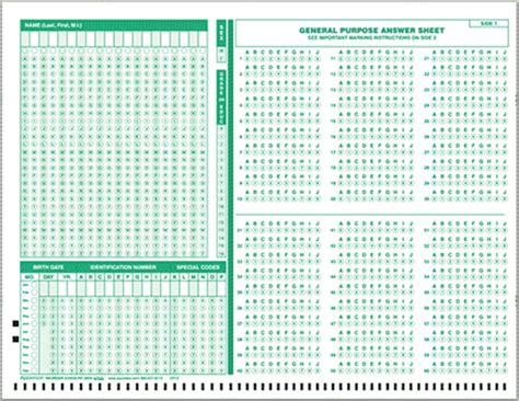 Printable Scantron Bubble Sheet 1 100