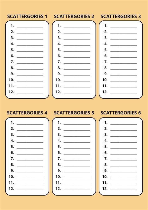 Printable Scattergories Answer Sheets Free