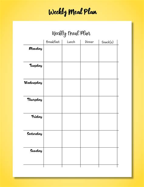 Printable Schedule Card Breakfast