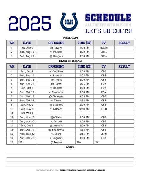 Printable Schedule For Indy Colts