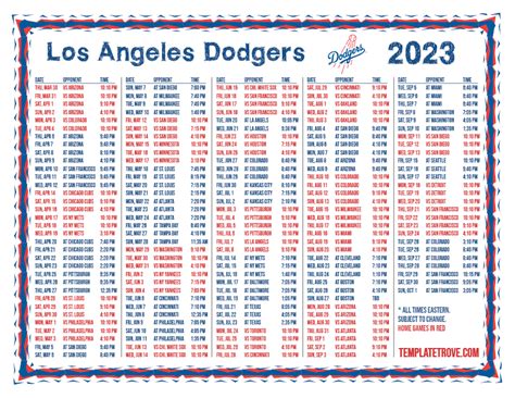 Printable Schedule For La Dodgers