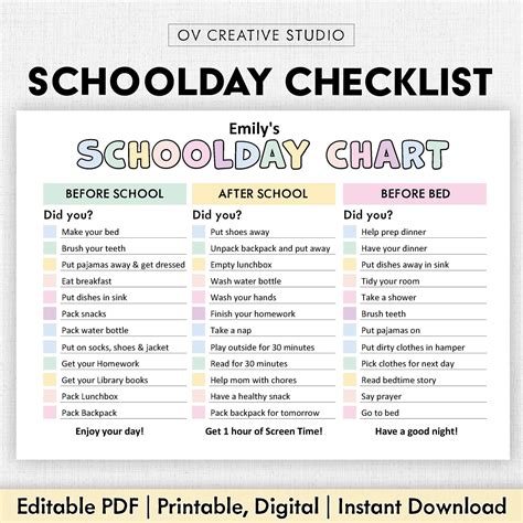 Printable School And Chore Checklist