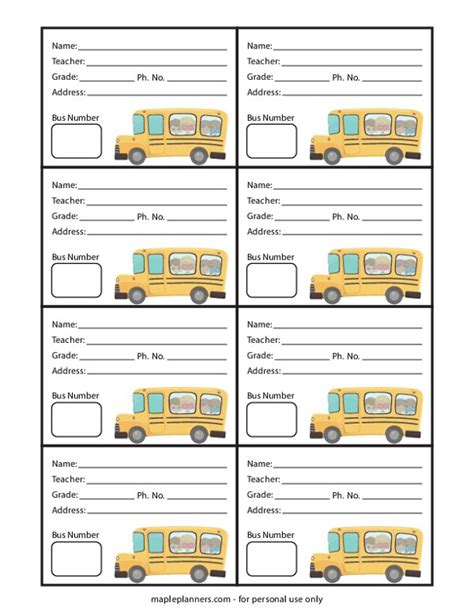 Printable School Bus Card