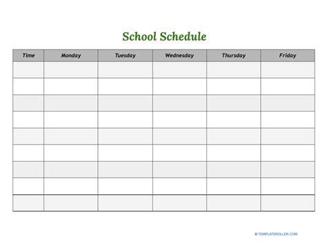 Printable School Schedule Card