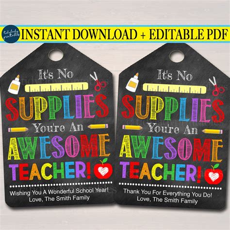 Printable School Supply Gift Tags