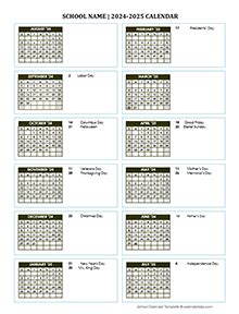 Printable School Year Calendar 2024-2025
