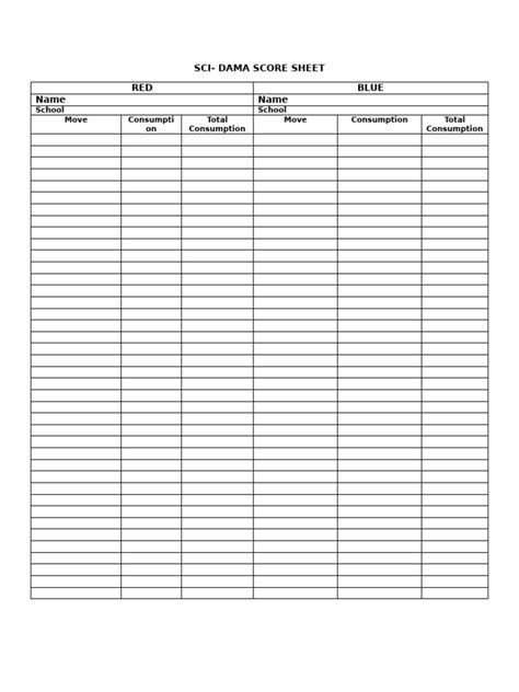 Printable Sci Score Sheet