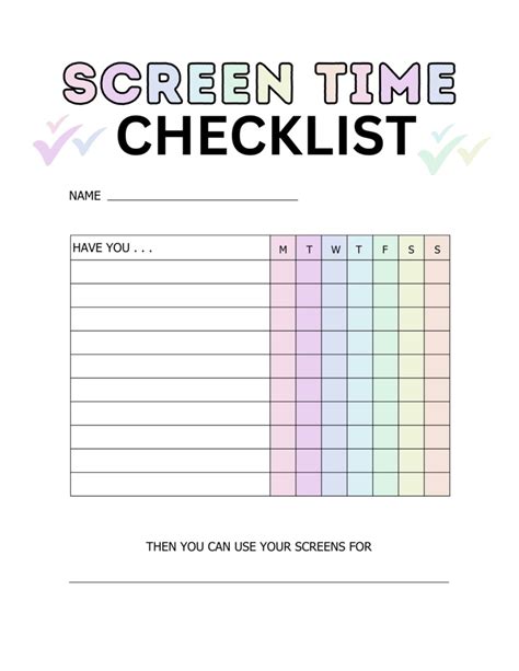 Printable Screen Time Checklist