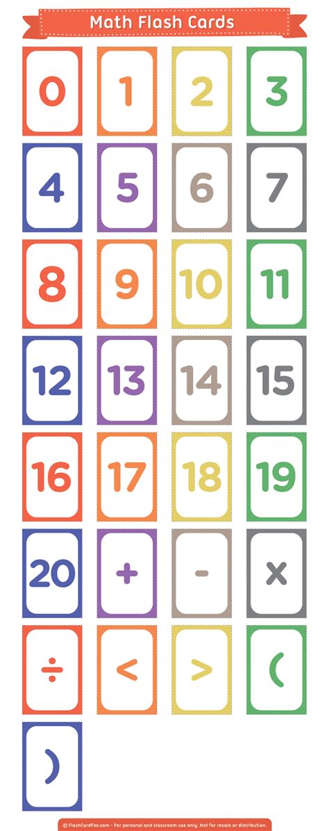 Printable Searchable Math Flash Cards