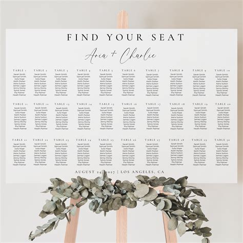 Printable Seating Chart Fits 30 Tables