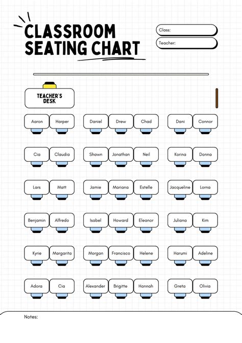 Printable Seating Chart For Classroom