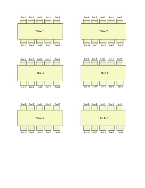 Printable Seating Charts 6 Tables