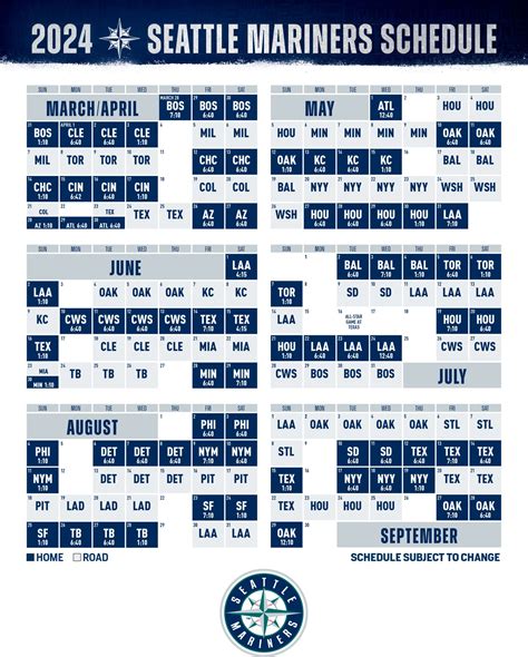 Printable Seattle Mariners Schedule