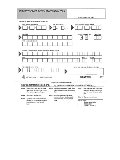 Printable Selective Service Registration Form